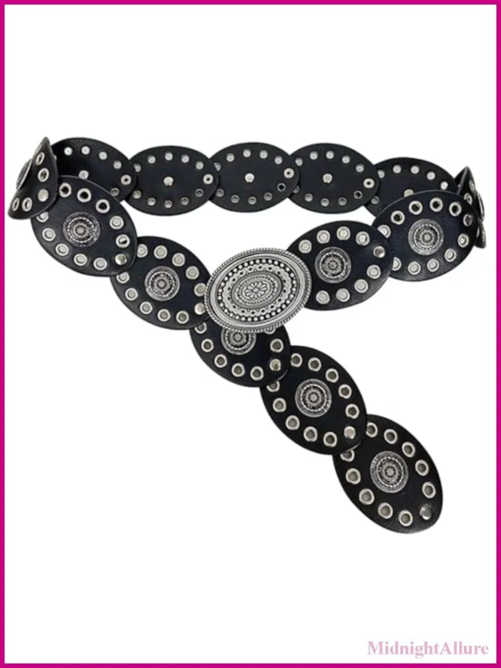 Wide Western Disc Belt PU Leather Concho Cowgirl Waist Belt Adjustable